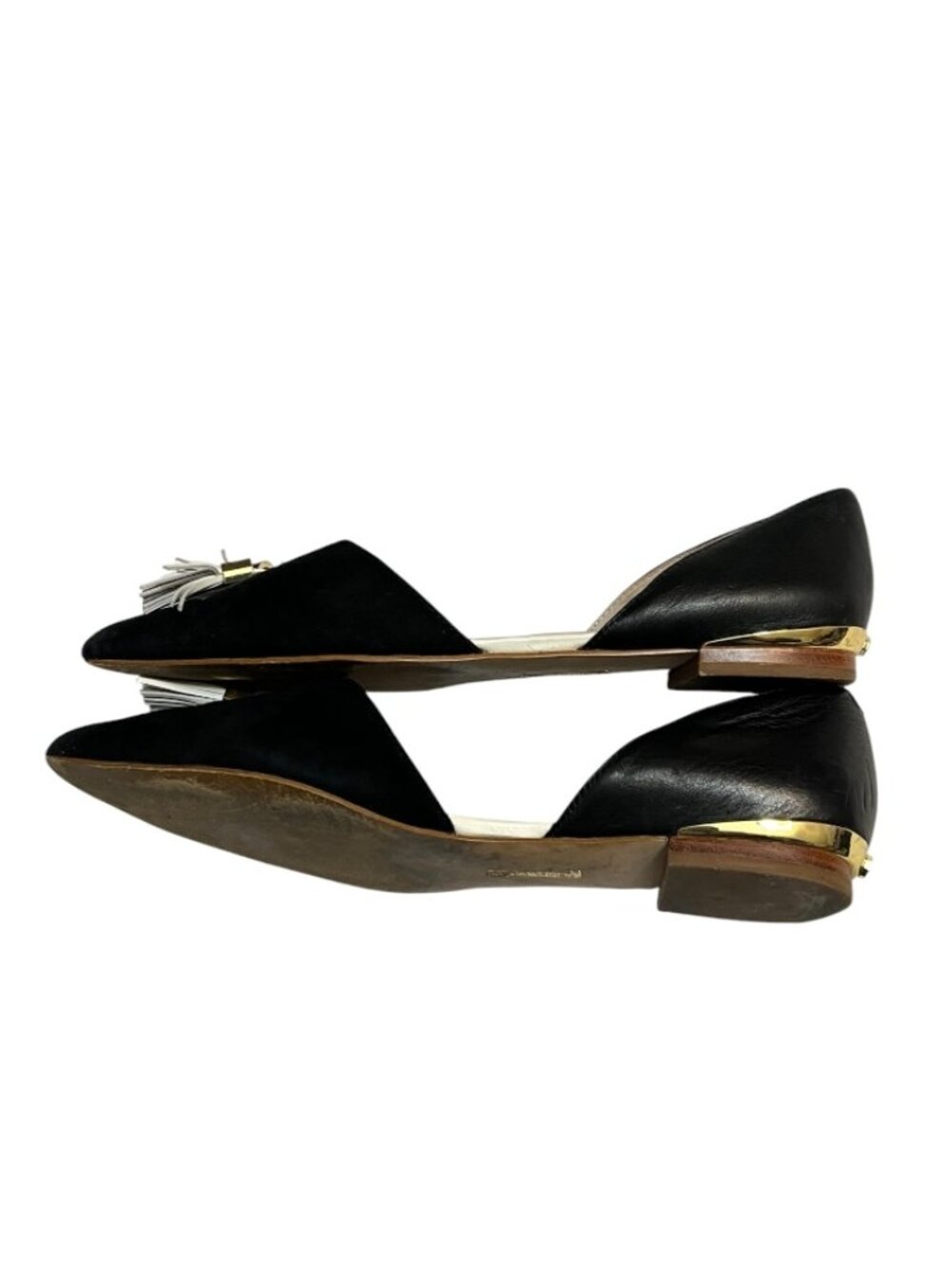 Louise et Cie Black Leather Tassel D'Orsay Pointed Toe Flat Shoes Size 6.5 M - Picture 4 of 7